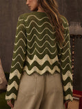 Women's Boho Wavy Crochet Hollow Out V Neck Button Up Cardigan