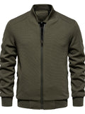 Men's Autumn Stand Collar Solid Color Waffle Zip Up Jackets