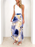 Female Chic Dreamy Oil Painting Print Pleated Skirt