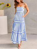 Ladies Casual Striped Backless Slip Dress with Pockets