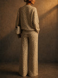 Women Leopard Print 2 Piece Lounge Sweatshirts and Wide Leg Pants Set