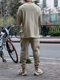 Men's Thin Knitted V-neck Tops & Drawstring Trouser Set