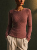 Women Slim Crewneck Pullover Fuzzy Eyelash Knit Sweaters