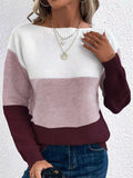 Women's Casual Simple Contrast Color Round Neck Knitted Sweaters