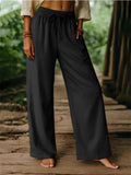Women's Solid Color Causal Drawstring  Wide Leg Beach Pants