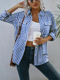 Women's Summer Holiday Striped Button Lapel Blouse
