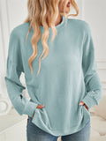 Women's Casual Solid Color Split Round Neck Long Sleeve T-Shirt