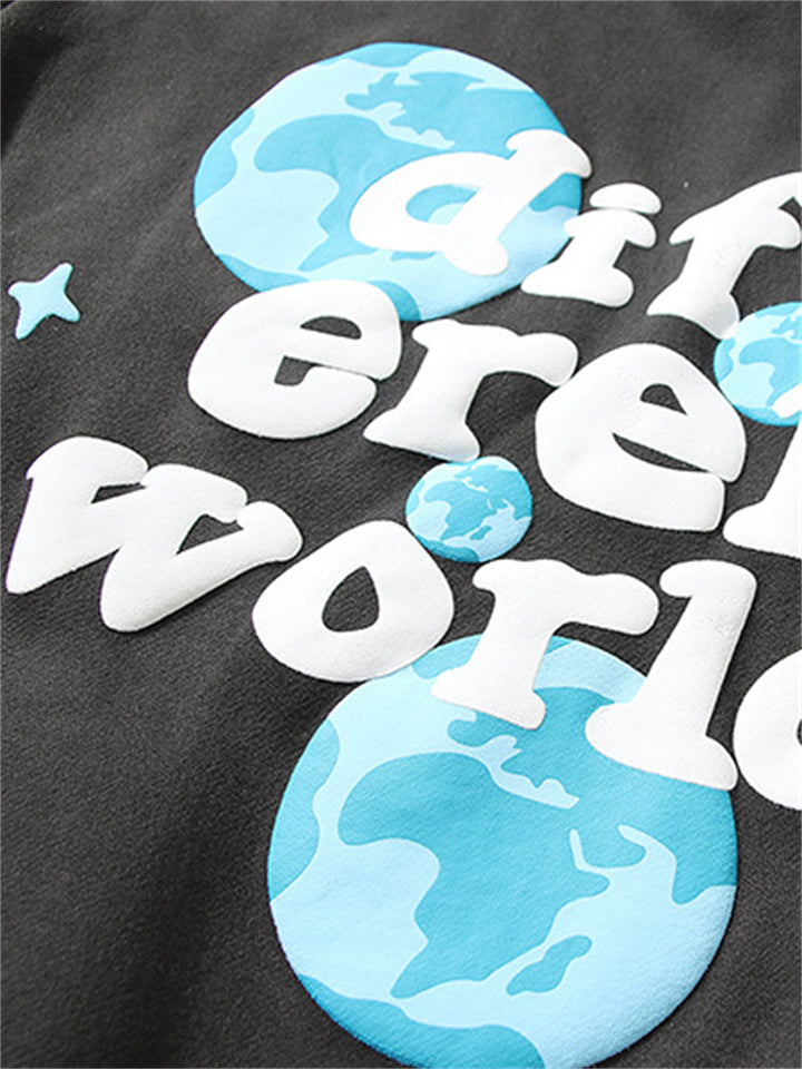 Fashion Street Letters Earth Print Dark Grey Hoodies for Women