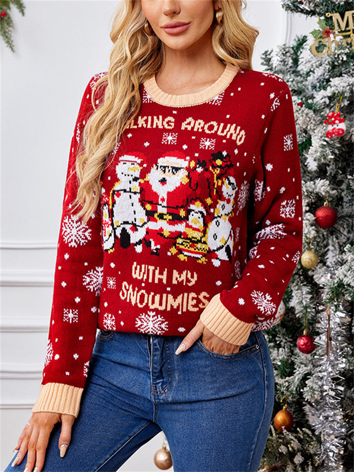 Women's Autumn Red Snowflake Jacquard Pullover Christmas Sweaters