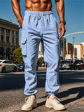 Men's Casual Solid Color Multi-pockets Drawstring Straight Jogger Trousers