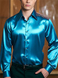 Men's Long Sleeved Button Up Shiny Satin Dress Shirts