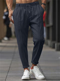 Men's Casual Solid Color Elastic Waist Slim Fit Trousers