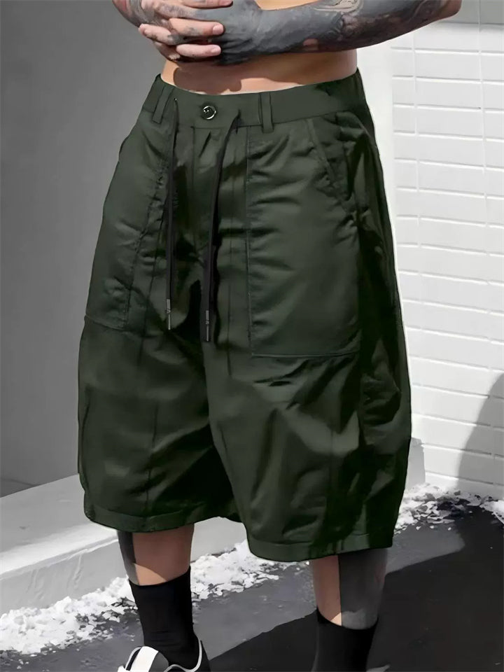 Men's Wide Leg Techwear Baggy Mid-Waist Streetwear Cargo Shorts