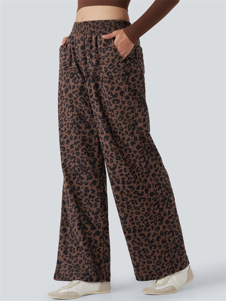 Women's Autumn Street High Waist Leopard Printed Corduroy Pants
