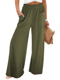 Women's Pockets Elastic Hight Waist Wide Leg Pants