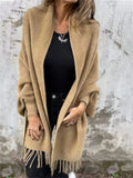 Women's Autumn Solid Color Soft Cardigan Cloak with Fringe Decor