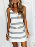 Striped Lace-up Drawstring Relaxed Sundress for Ladies
