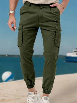 Men's Casual Solid Color Pockets Cargo Jogger Pants