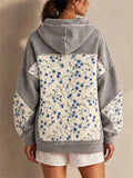Women Floral Patchwork Hoodie Oversized Quilted Sweatshirt