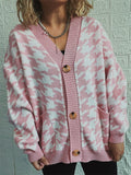 Women's Contrast Color Houndstooth Single Breasted Cardigan Sweater