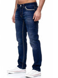 Men Slim Fit Washed Denim Jeans with White Contrast Stitch