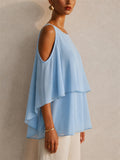 Womens Cold Shoulder Chiffon Top Layered Summer Blouse