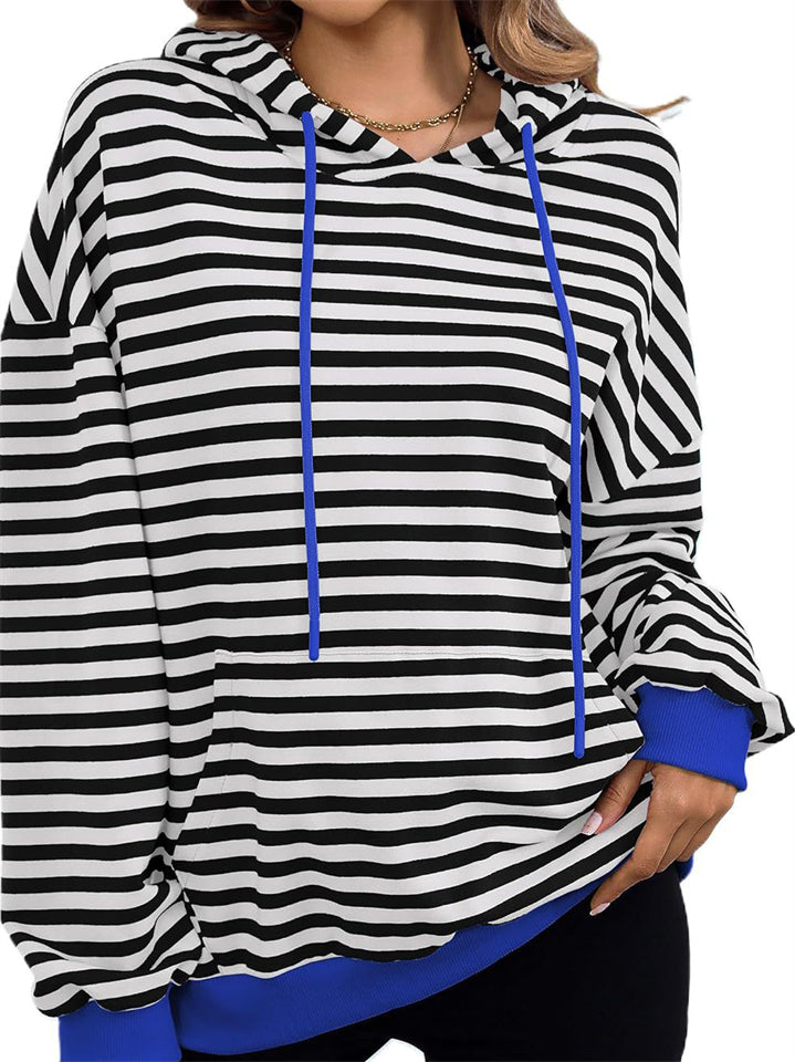 Women's Contrast Color Stripe Long Sleeve Hooded Sweatshirts