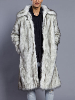 Men's Super Warm Winter Faux Fur Long Coat with Pocket