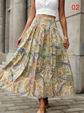 Women's Flowy Bohemian Floral Print Chiffon Long Skirt
