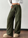 Women's Drawstring Loose Fit High Waist Corduroy Wide Leg Pants