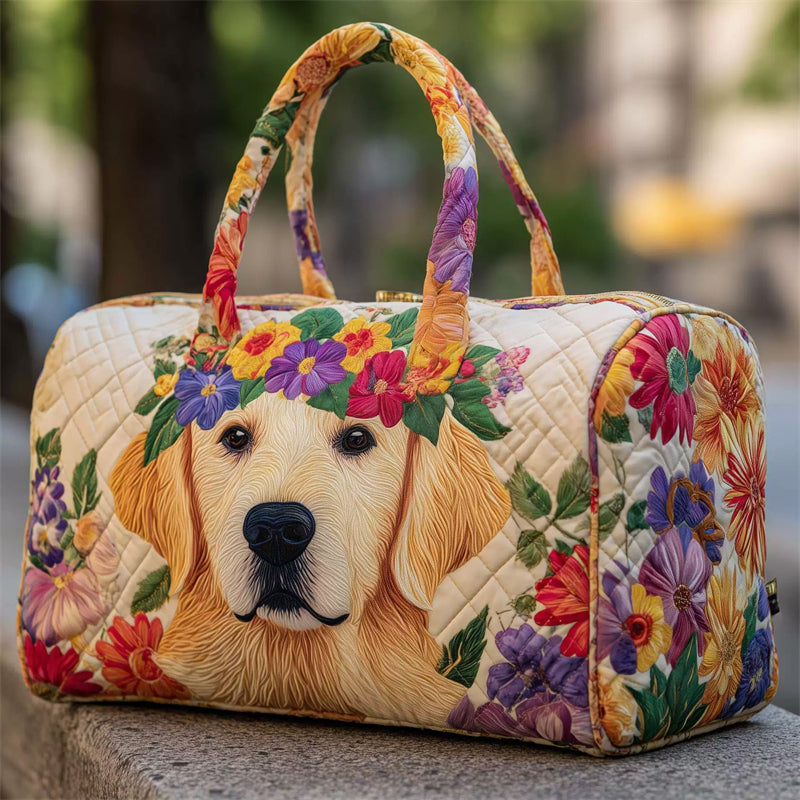 Eelgant Golden Retriever Dog Floral Pattern Duffle Bag