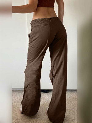 Women's Vintage Solid Drawstring Straight Leg Cargo Pants