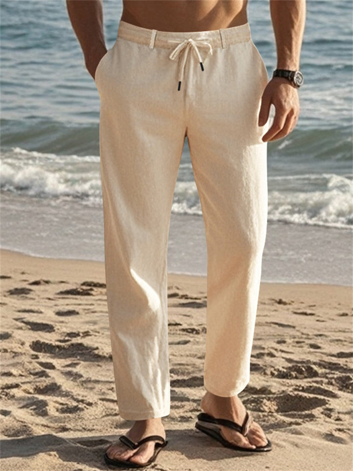 Men's Solid Color Holiday Style Casual Drawstring Beach Trousers