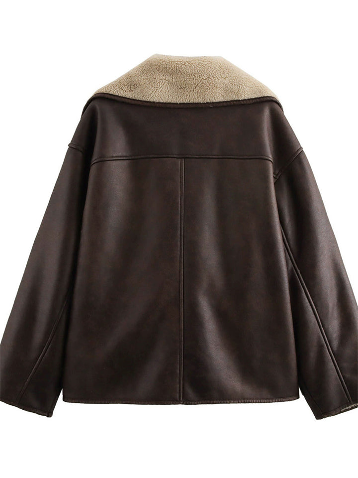 Women's Vintage Faux Suede Pockets Lapel Single Breasted Coat