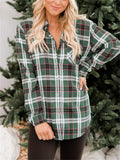 Loose Ultrathin Lapel Long Sleeve Plaid Blouses for Women