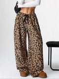 W‌inter Fleece Leopard Heart Print High Waist Wide Leg Women Casual Pants‌
