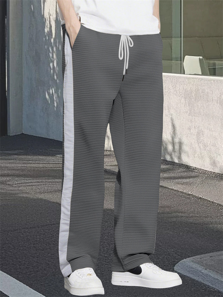 Men's Simple Side Striped Jacquard Casual Loose Fit Drawstring Trousers