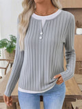Women Simple Pullover Patchwork Collar Long Sleeve Knit Top