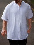 Men's Summer Texture Solid Color Button Up Short Sleeve Shirts