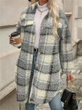 Women's Autumn Casual Color Block Plaid Button Up Mid-Length Coat