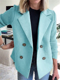 Women's Double Breasted Blazer Coat with Knitted Sleeves for Casual Wear