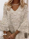 Women's Solid Color Printed 3/4 Sleeve V Neck Knee Length Dress