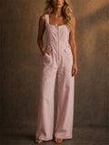 Womens Sleeveless Zip Front Utility Light Wash Denim Jumpsuit