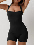 Women's Square Neck Bodycon Biker Short Workout Romper Jumpsuits