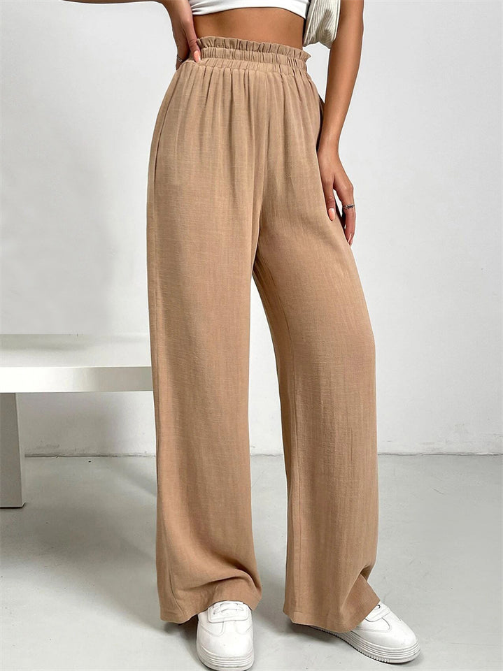 Women's Comfy Solid Color Elastic Straight Wide Leg Pants