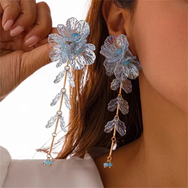 Transparent Acrylic Flower Petals Tassel Drop Earrings for Lady