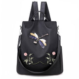 Chinese Style Dragonfly Embroidery Oxford Cloth Backpack for Women