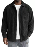 Mens Ribbed Knit Button Down Corduroy Shirt Jacket