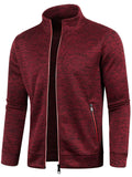 Men's Autumn Contrast Trim Stand Collar Long Sleeve Zip Up Jackets