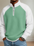 Mens Color Block Waffle Knit Quarter Zip Pullover Top